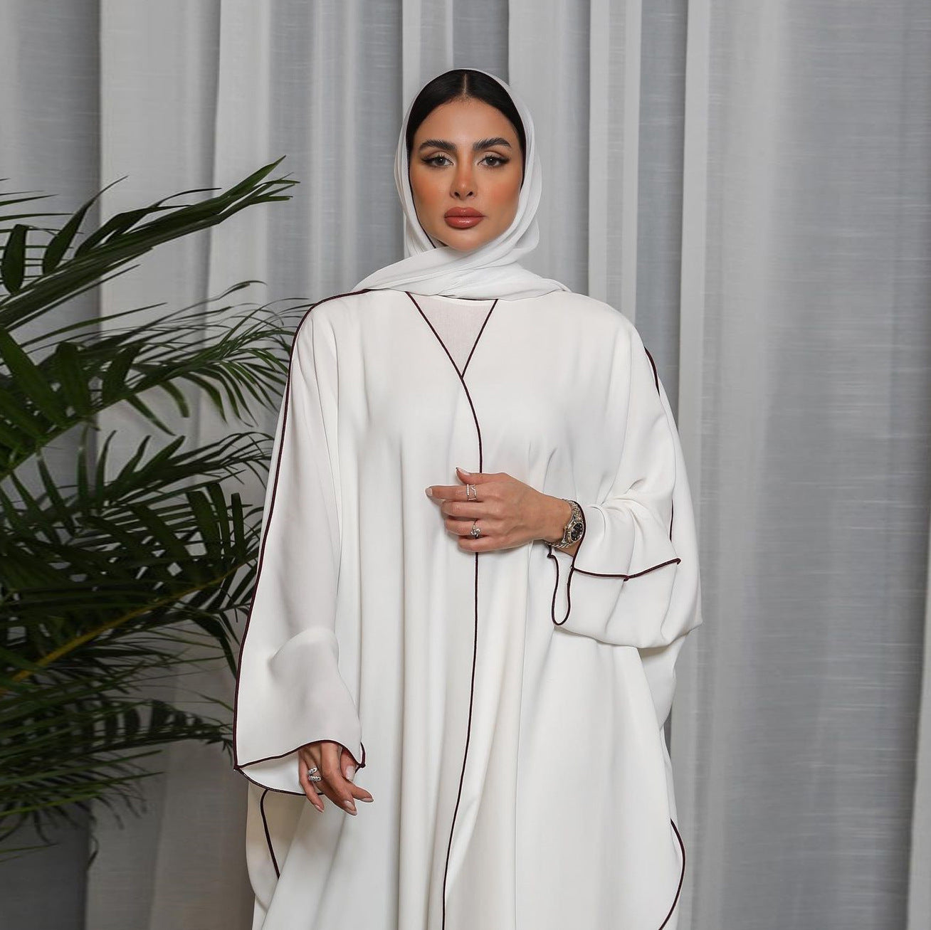 White Patchwork Abaya Robe